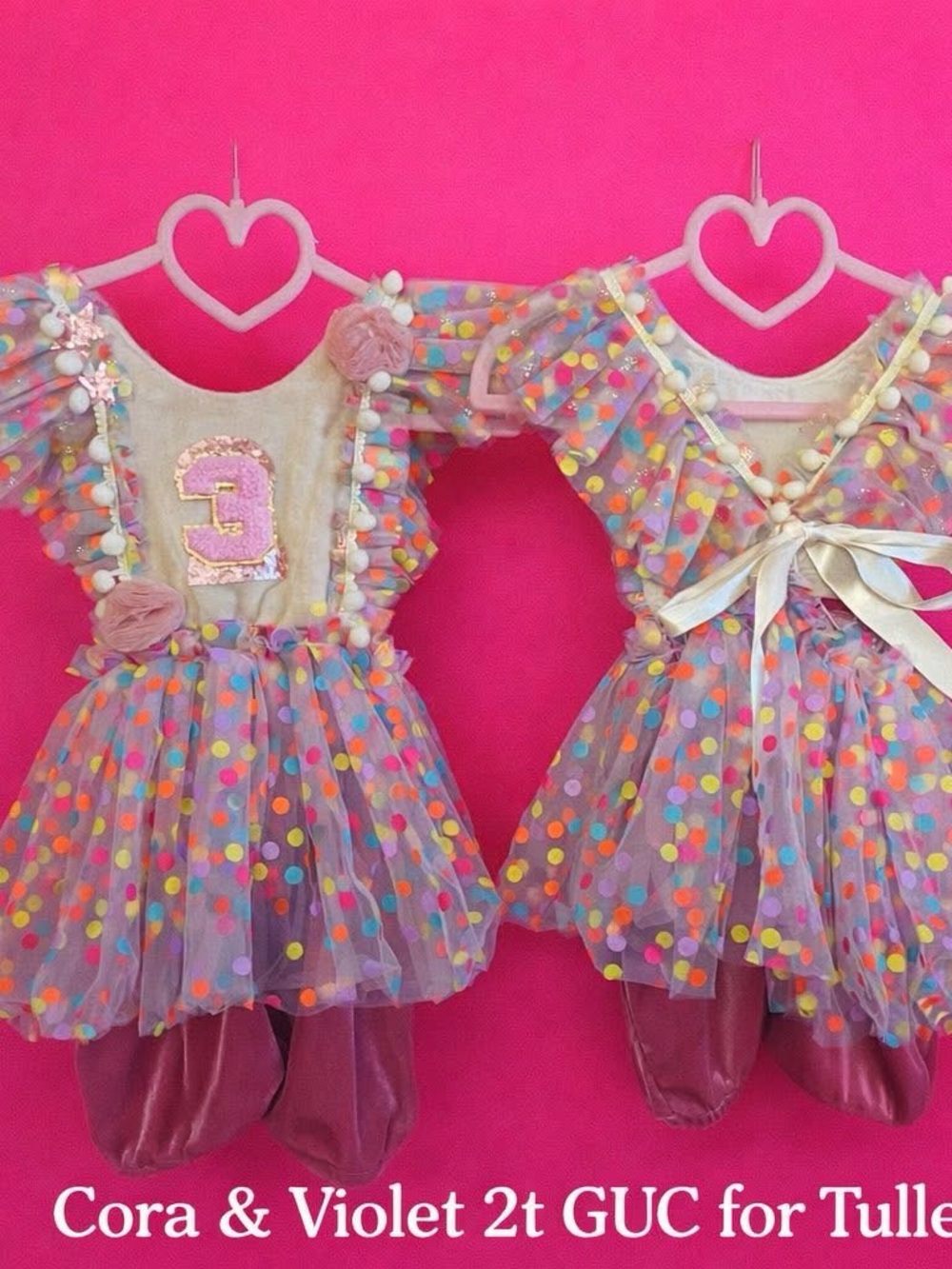 Cora & Violet Kids Polka Dot Tulle Birthday Party Dress - Pink Multicolor 2t